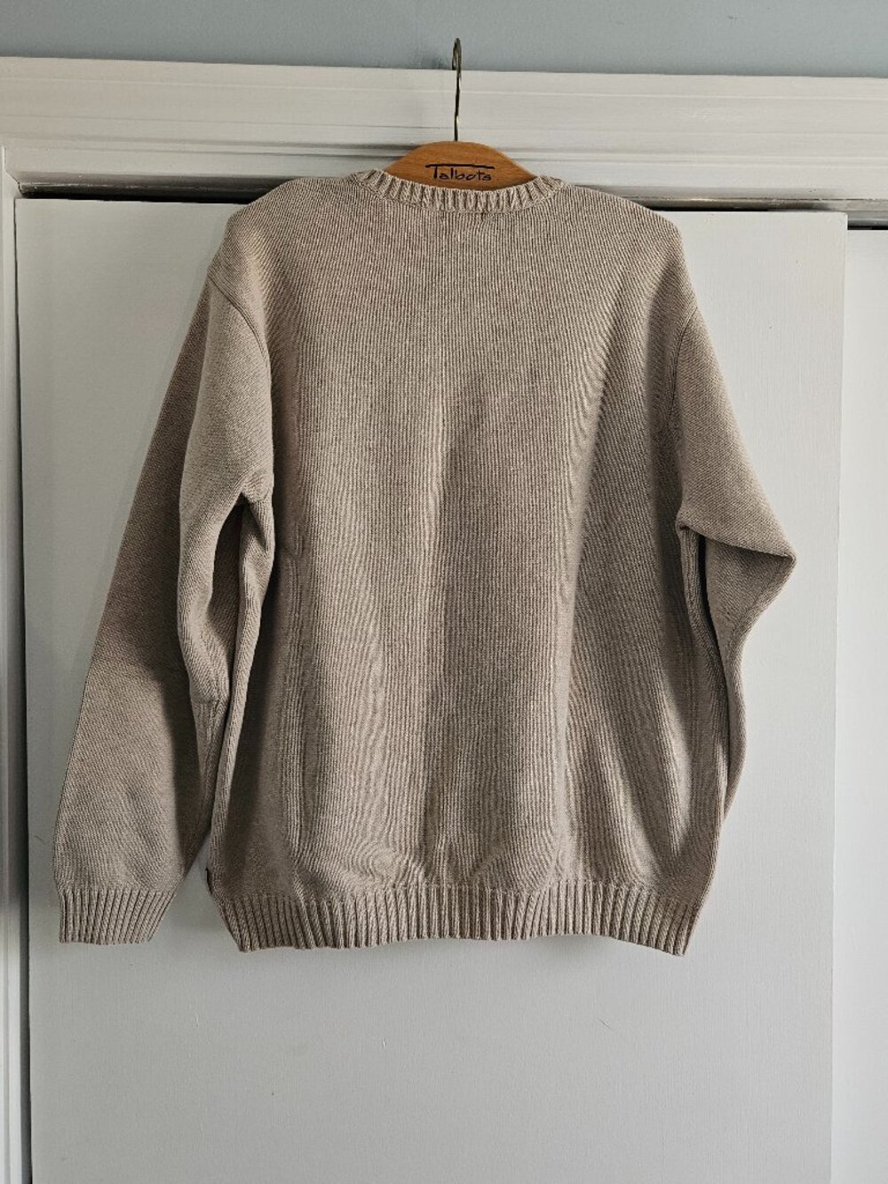 Izod Beige Cotton Knit Crewneck Large Pullover Sweater - Picture 4 of 8